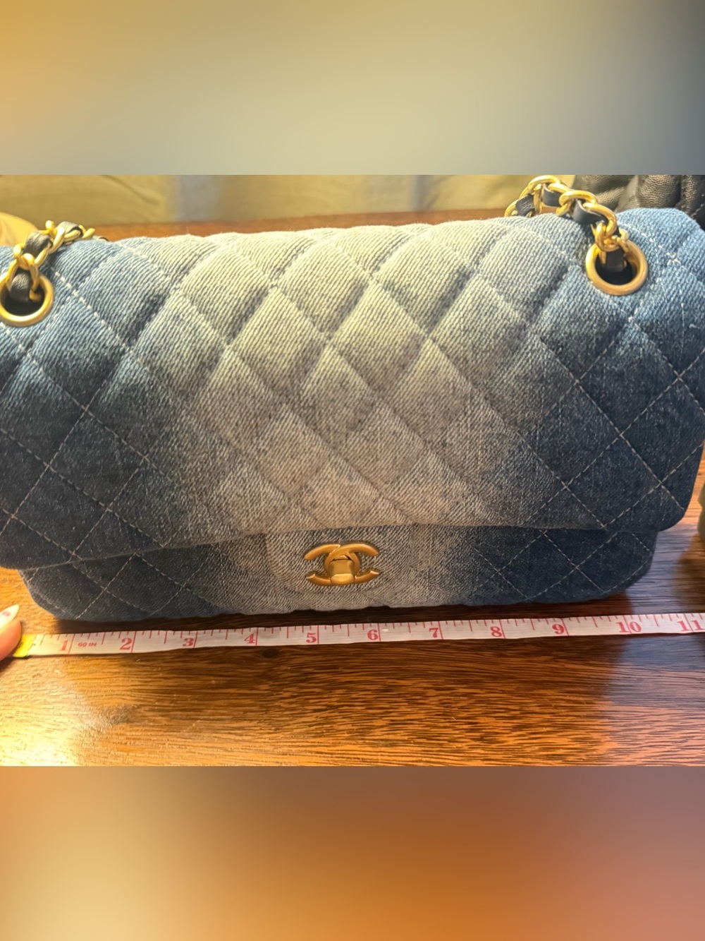Chanel Quilted Denim Double Flap Shoulder Bag in Blue - Picture 4 of 6
